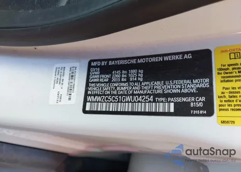 2016 Mini Countryman Cooper S from USA, damaged, VIN WMWZC5C51GWU04254